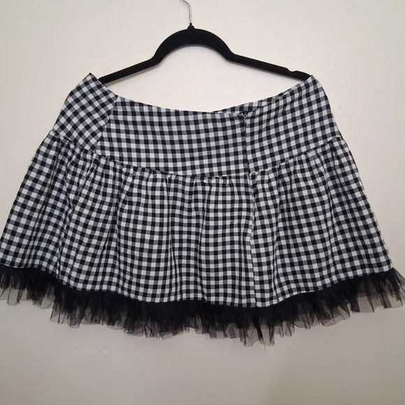 Plaid Mesh Lace Up Mini Skirt Fairycore  Grunge Goth S/M - Picture 4 of 8
